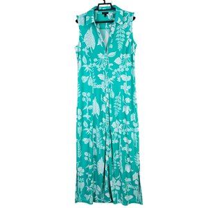 Womens Talbots Green & White Floral Sleeveless Maxi Dress Polyester Stretch S